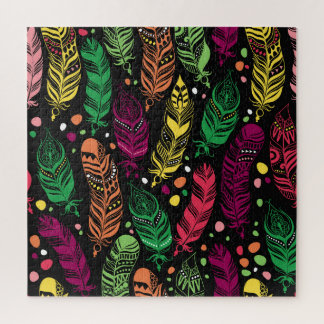 Nahtlose ethnische Federn, lebendiges Muster. Puzzle