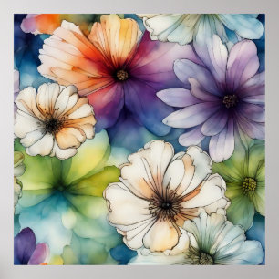 Nahtlose farbenfrohe Blume im Wasser Poster