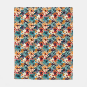 Nahtlose Farbige Blumen in Blau, Orange Fleecedecke