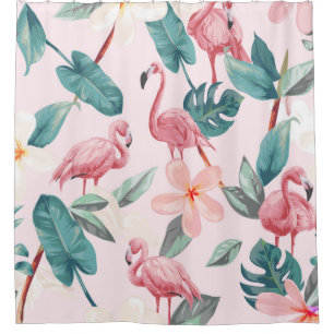 nahtlose Flamingos und tropische Blume Duschvorhang