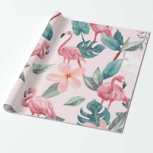 nahtlose Flamingos und tropische Blume Geschenkpapier