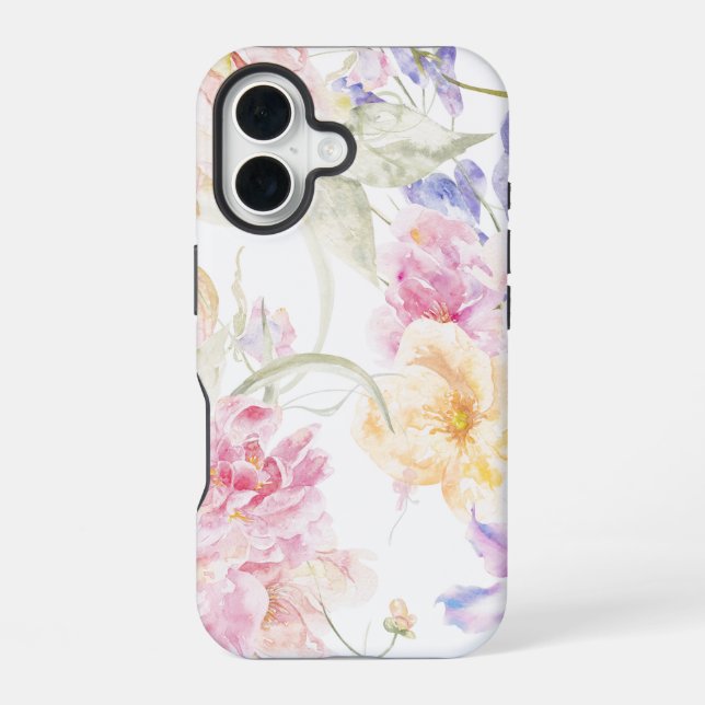 Nahtlose, florale Wasserfarbe iPhone 16 Hülle (Rückseite)