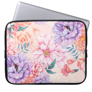 Nahtlose Form von Chrysanthemum, Rose, Pony und Laptopschutzhülle