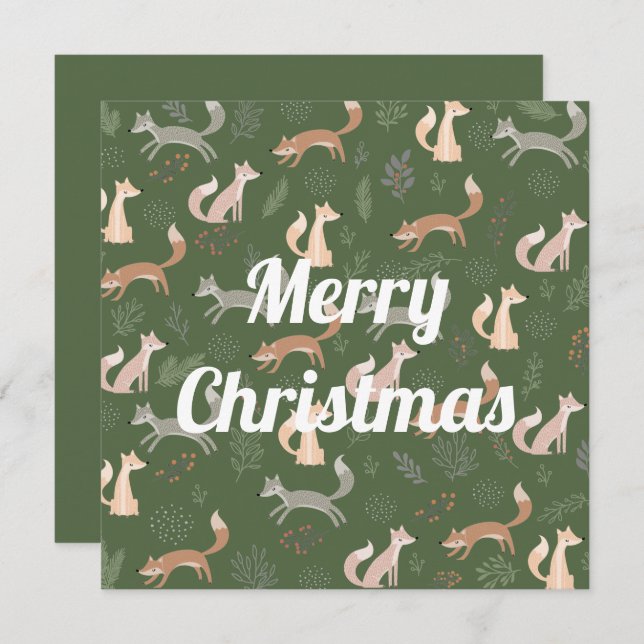 Nahtlose Fox Winter Branches und Blätter Muster Karte (Vorne/Hinten)