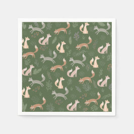 Nahtlose Fox Winter Branches und Blätter Serviette