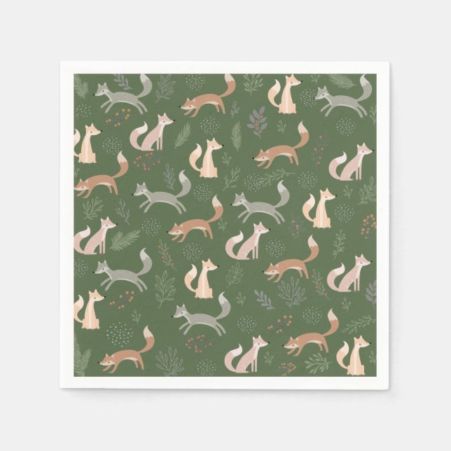 Nahtlose Fox Winter Branches und Blätter Serviette (Vorderseite)