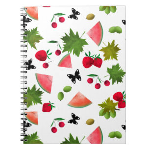 Nahtlose frische Früchte Beeren Wasserfarbe Cartoo Notizblock