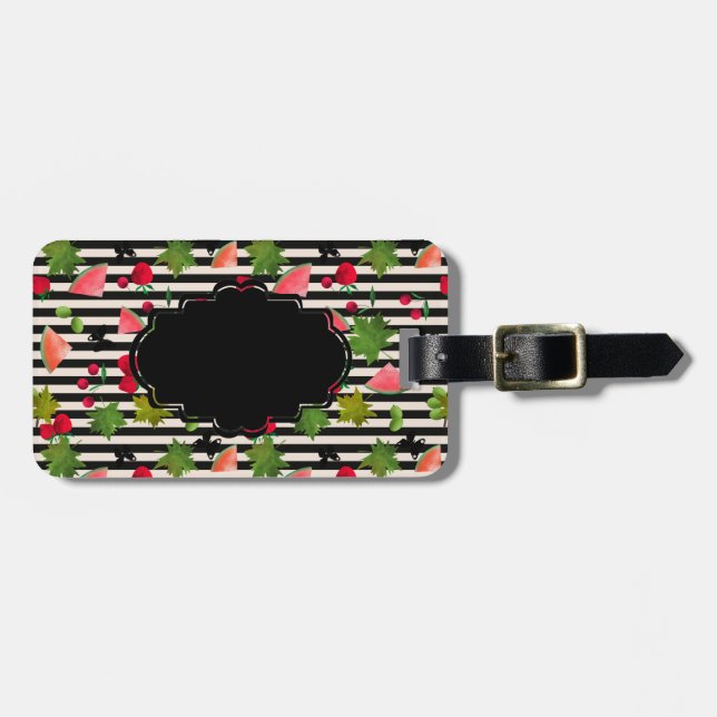 Nahtlose Frischobst Berries Wasserfarbener Cartoon Gepäckanhänger (Vorderseite horizontal)