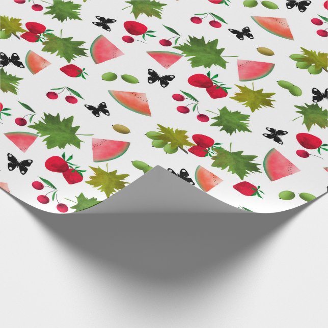 Nahtlose Frischobst Berries Wasserfarbener Cartoon Geschenkpapier (Ecke)