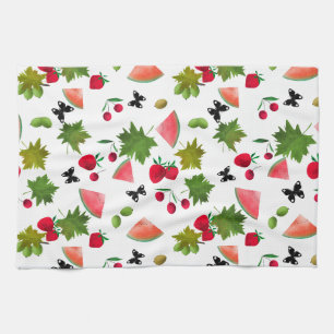 Nahtlose Frischobst Berries Wasserfarbener Cartoon Geschirrtuch