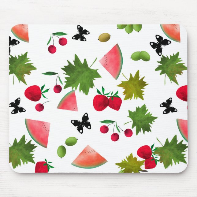 Nahtlose Frischobst Berries Wasserfarbener Cartoon Mousepad (Vorne)