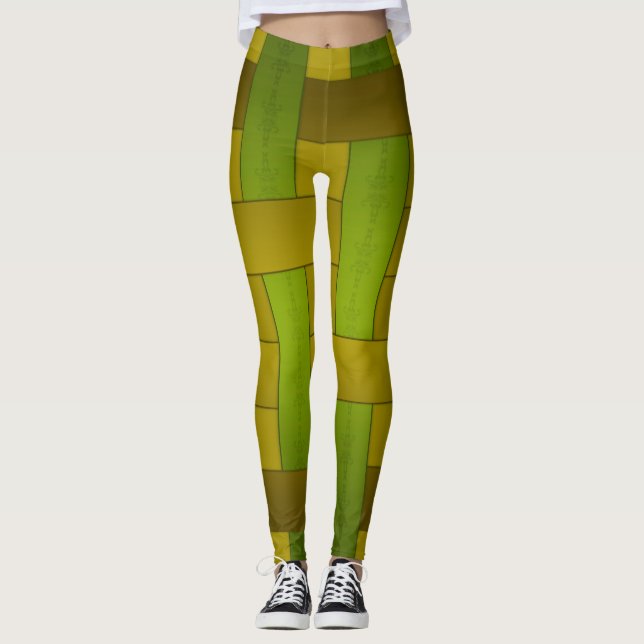 Nahtlose gelbe Seide mit Streifen, Streifen m Leggings (Vorderseite)