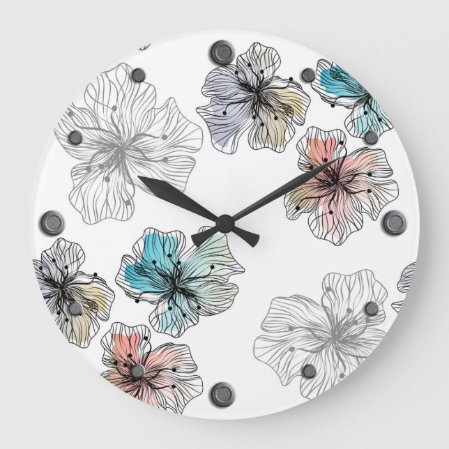 Nahtlose gezeichnete Blume abstrakt modern pa Große Wanduhr (Vorderseite)