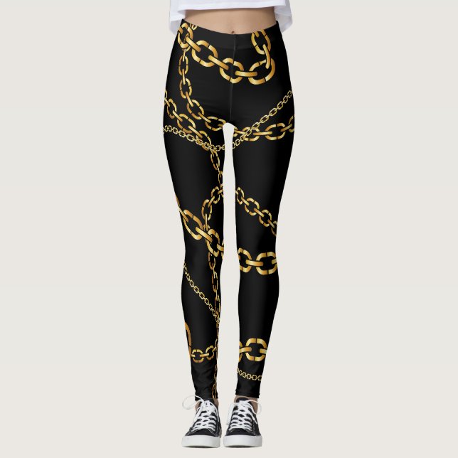 Nahtlose goldene Kette, elegantes Muster. Leggings (Vorderseite)