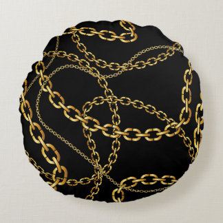 Nahtlose goldene Kette, elegantes Muster. Rundes Kissen