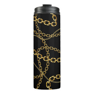 Nahtlose goldene Kette, elegantes Muster. Thermosbecher