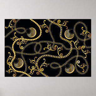 Nahtlose goldene Kettenmode, Illustrati Poster