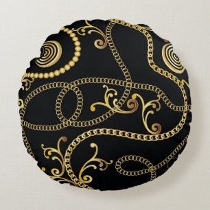 Nahtlose goldene Kettenmode, Illustrati Rundes Kissen