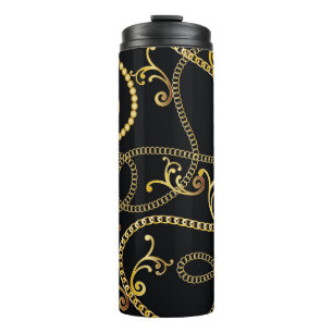 Nahtlose goldene Kettenmode, Illustrati Thermosbecher