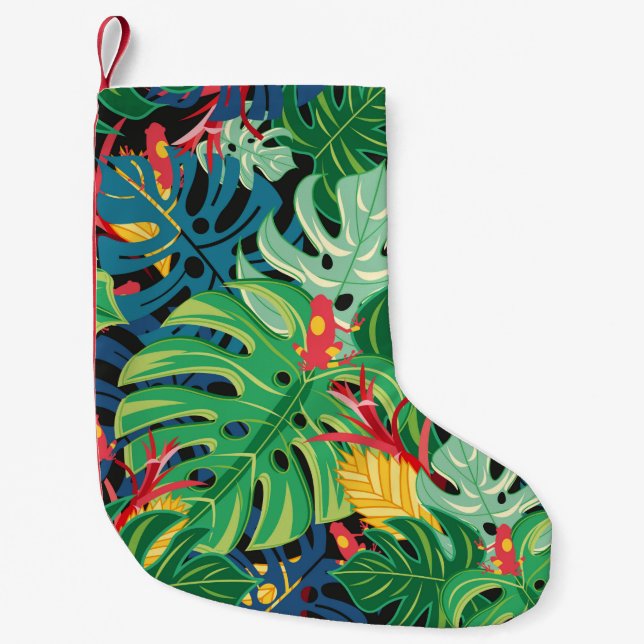 Nahtlose Grafik mit Blätter monstera und  Kleiner Weihnachtsstrumpf (Vorderseite)