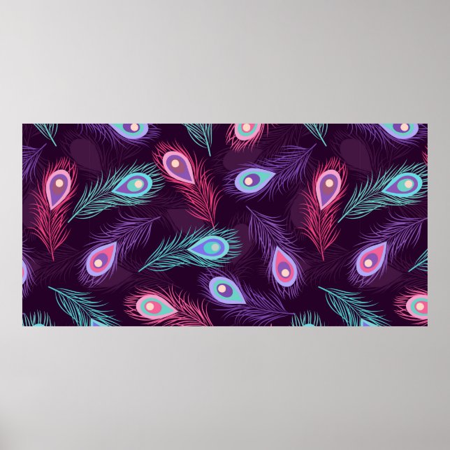 Nahtlose Hand gezeichnete Pfauenfedern Muster. Vin Poster (Vorne)