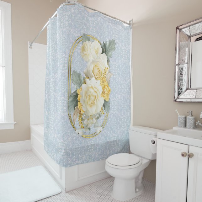 Nahtlose hellblaue, rosa und weiße Mandalase Duschvorhang (Beispiel)