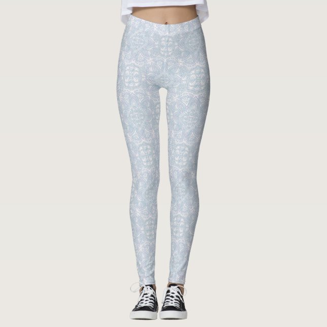 Nahtlose hellblaue, rosa und weiße Mandalase Leggings (Vorderseite)