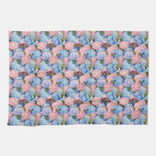 Nahtlose Hortensienblüten in Rosa und Blau Geschirrtuch
