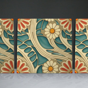 Nahtlose Indigo- und Rot-Creme-Bio Muster Fliese