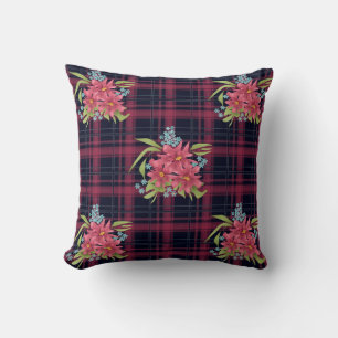 Nahtlose karierte karierte Tartan-Blume Blütenblas Kissen