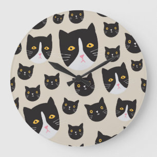 Nahtlose Katze, whimsical Muster Illustration. Große Wanduhr