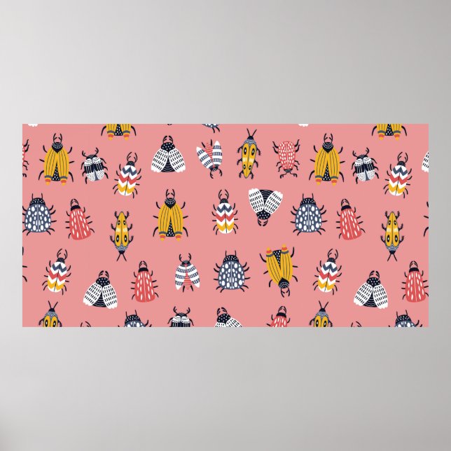 Nahtlose kinetische Muster mit Käfer und Käfer in Poster (Vorne)