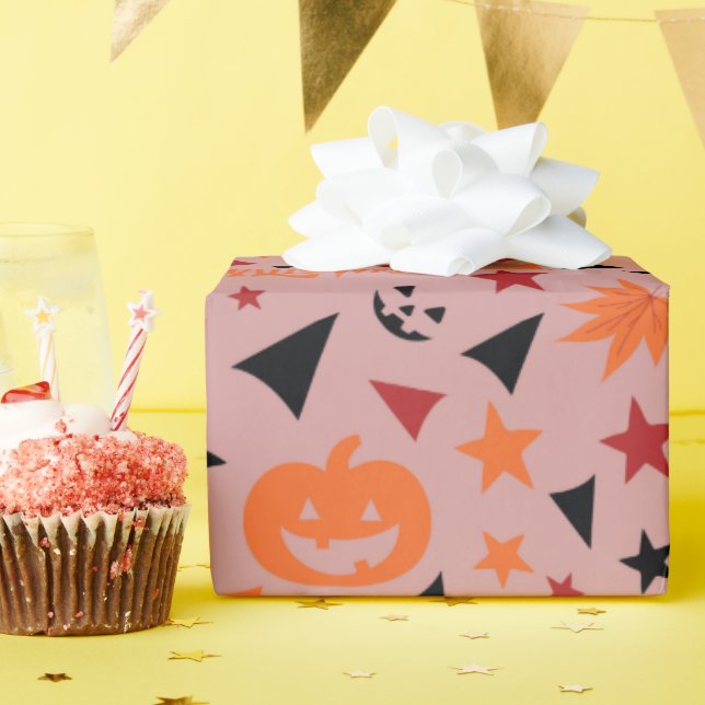 Nahtlose Kürbis, Sterne und Blätter Halloween Wrap Geschenkpapier (Geburtstagsparty)