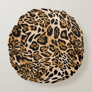 Nahtlose Leopardenstruktur, Tierhaut Rundes Kissen