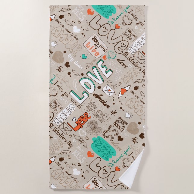 Nahtlose Liebe Buchstabenmuster Strandtuch (Vorderseite)