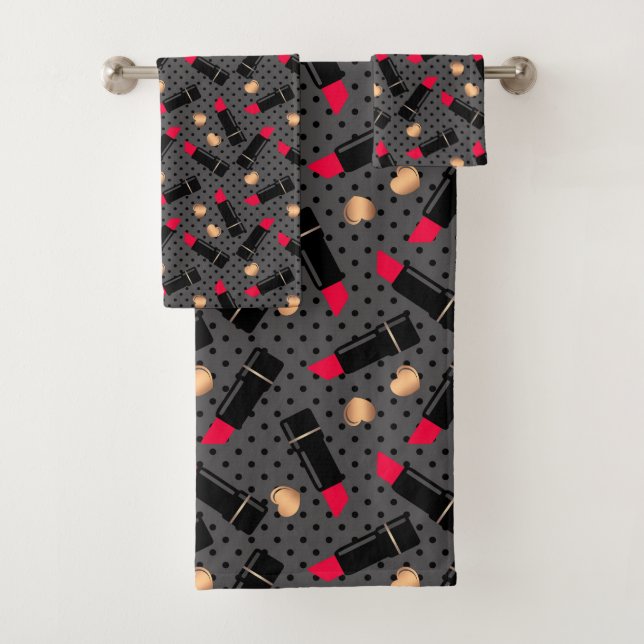 Nahtlose Mode Kosmetische rote Lippenstift-Polka-P Badhandtuch Set (Insitu)