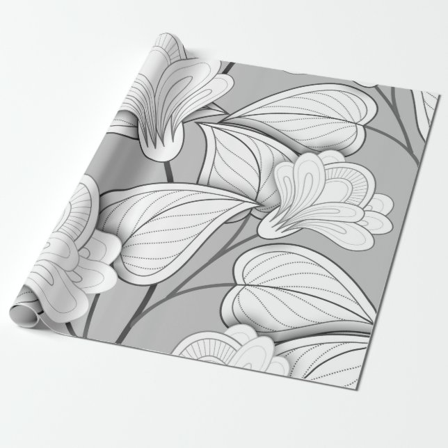 Nahtlose monochrome Blumenmuster Hand Drawn Flo Geschenkpapier (Ungerollt)