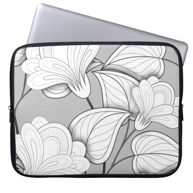 Nahtlose monochrome Blumenmuster Hand Drawn Flo Laptopschutzhülle (Vorderseite)
