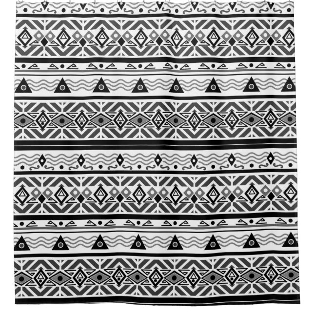 Nahtlose monochrome Ethno-Muster-Hintergrund Duschvorhang (Vorderseite)