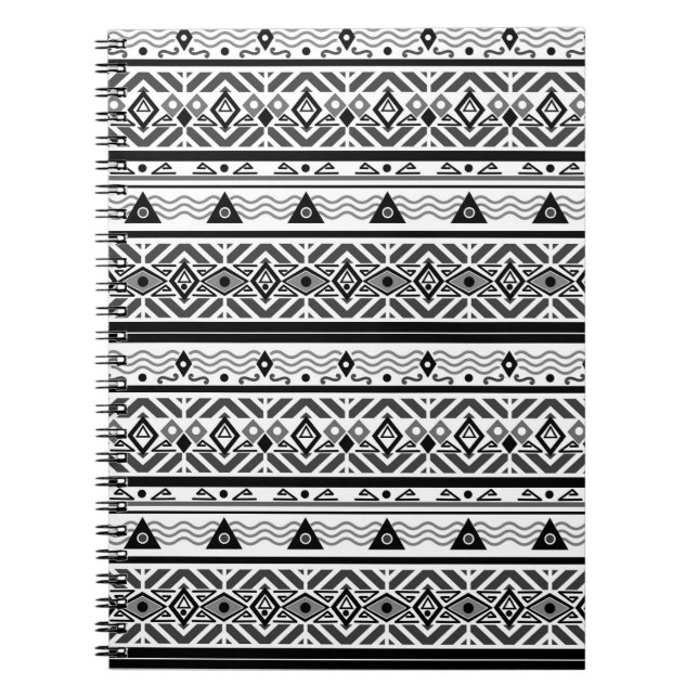Nahtlose monochrome Ethno-Muster-Hintergrund Notizblock (Vorderseite)
