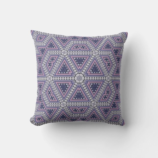 Nahtlose Mosaik abstrakte Kaleidoskop-Violett-Tria Kissen (Vorderseite)