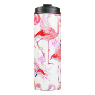 Nahtlose Muster Aquarellfarben-Rose mit rosa Flami Thermosbecher