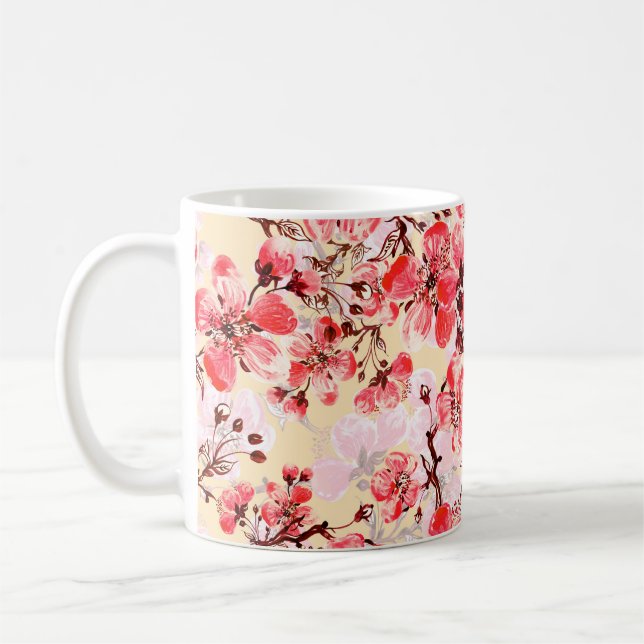 Nahtlose Muster der Frühlingsblumen u Kaffeetasse (Links)