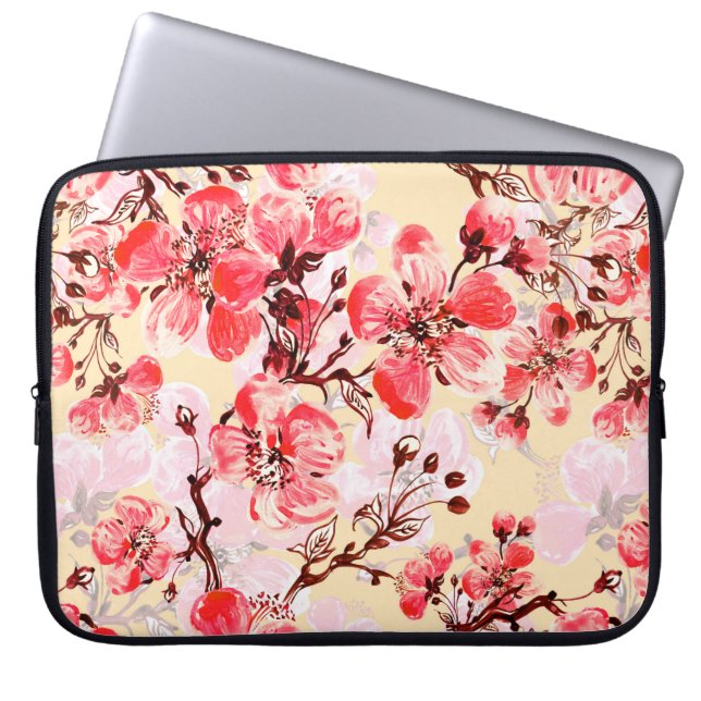 Nahtlose Muster der Frühlingsblumen u Laptopschutzhülle (Vorderseite)