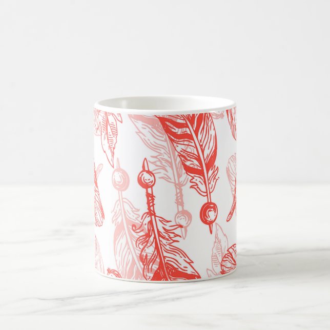 Nahtlose Muster der roten Federn Kaffeetasse (Mittel)
