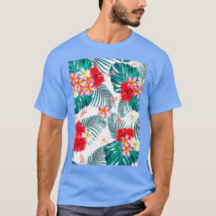 Nahtlose Muster frangipani Hibiskus Blume montiert T-Shirt