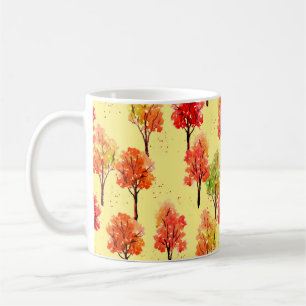 Nahtlose Muster, Herbstbäume. Aquarellfärbung Kaffeetasse