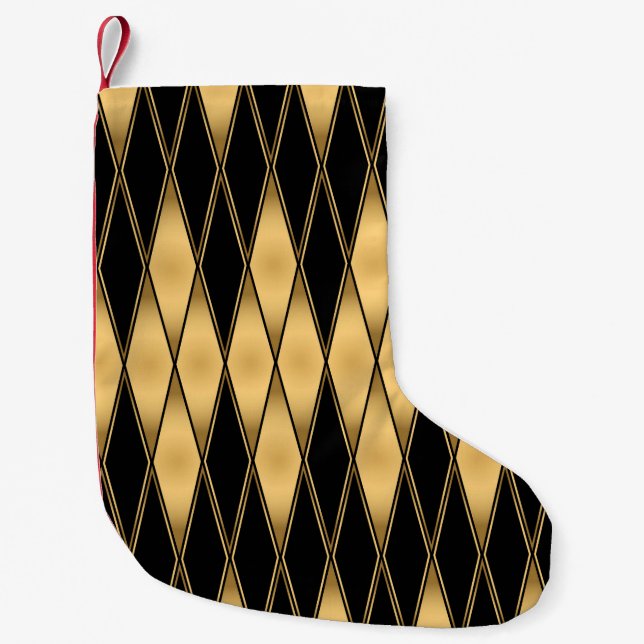 Nahtlose Muster in Gold und Schwarz Kleiner Weihnachtsstrumpf (Vorderseite)