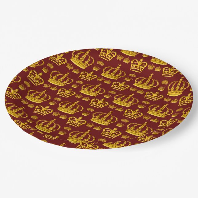 Nahtlose Muster-Kronen aus gelbem Pap Pappteller (Schrägansicht)