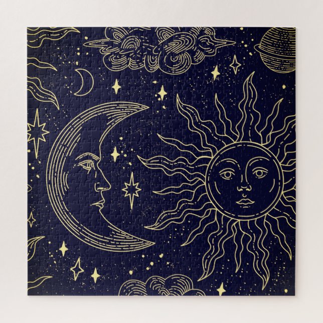 Nahtlose Muster Magische Elemente Linearweise Puzzle (Vertikal)